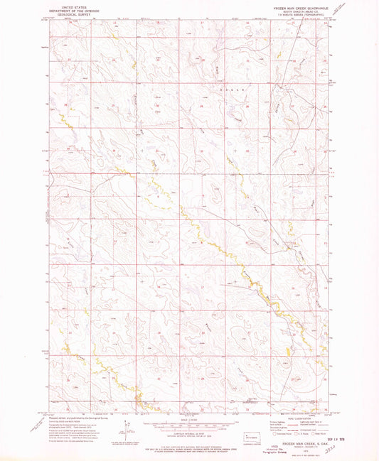 Classic USGS Frozen Man Creek South Dakota 7.5'x7.5' Topo Map Image