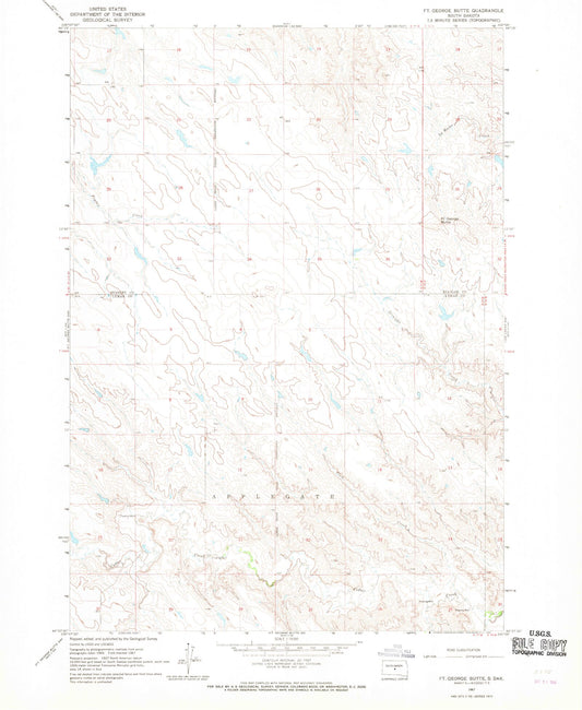 Classic USGS Fort George Butte South Dakota 7.5'x7.5' Topo Map Image