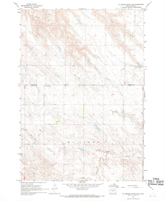 Classic USGS Fort George Butte NW South Dakota 7.5'x7.5' Topo Map Image