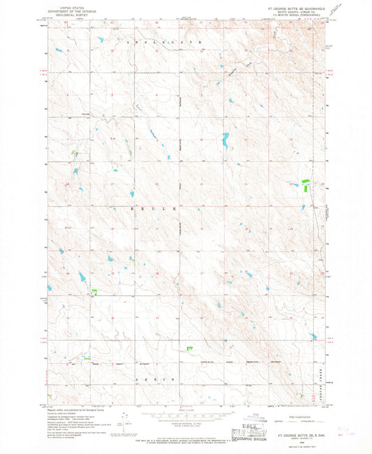 Classic USGS Fort George Butte SE South Dakota 7.5'x7.5' Topo Map Image
