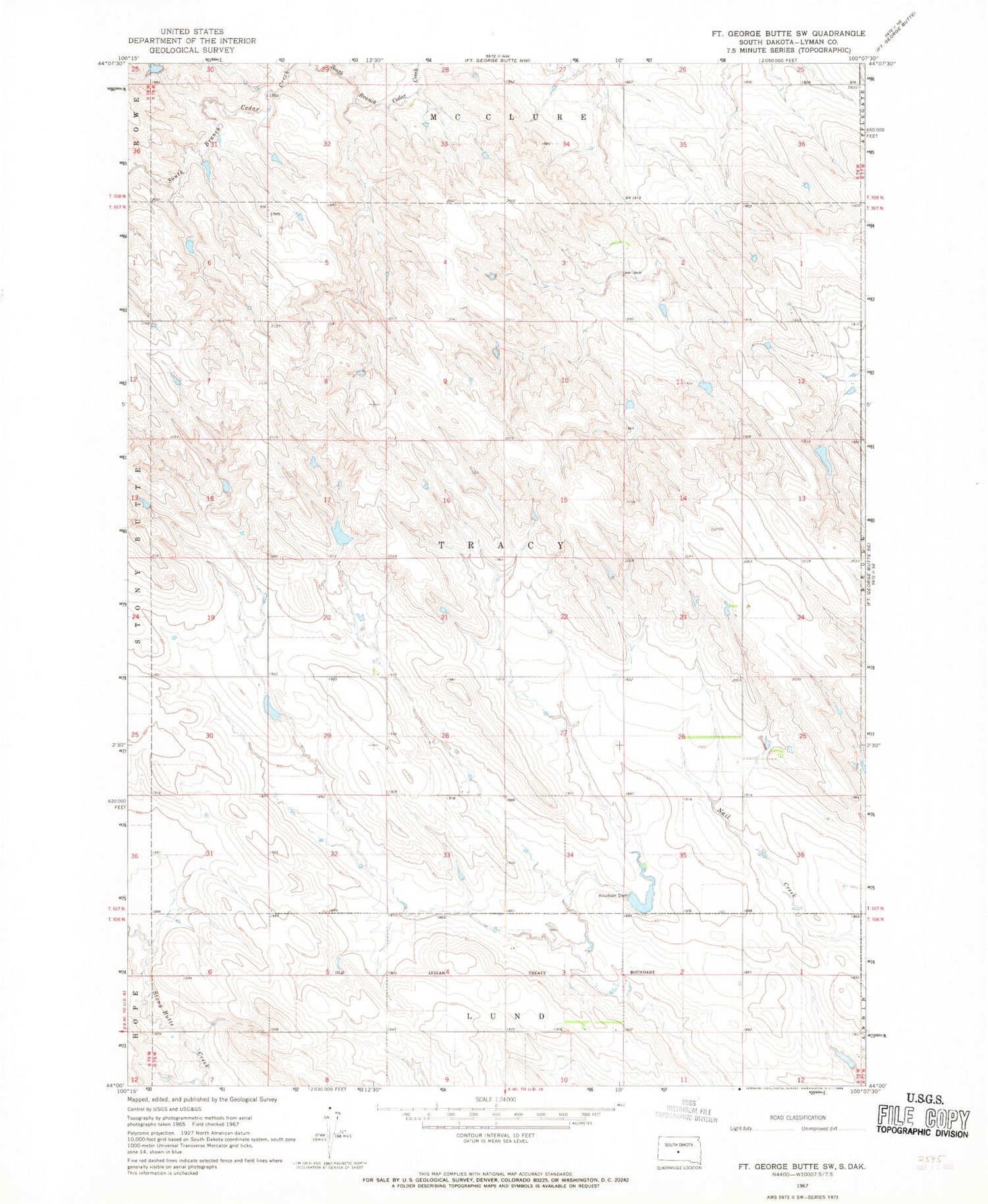 Classic USGS Fort George Butte SW South Dakota 7.5'x7.5' Topo Map Image