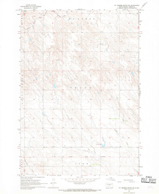 Classic USGS Fort George Butte SW South Dakota 7.5'x7.5' Topo Map Image
