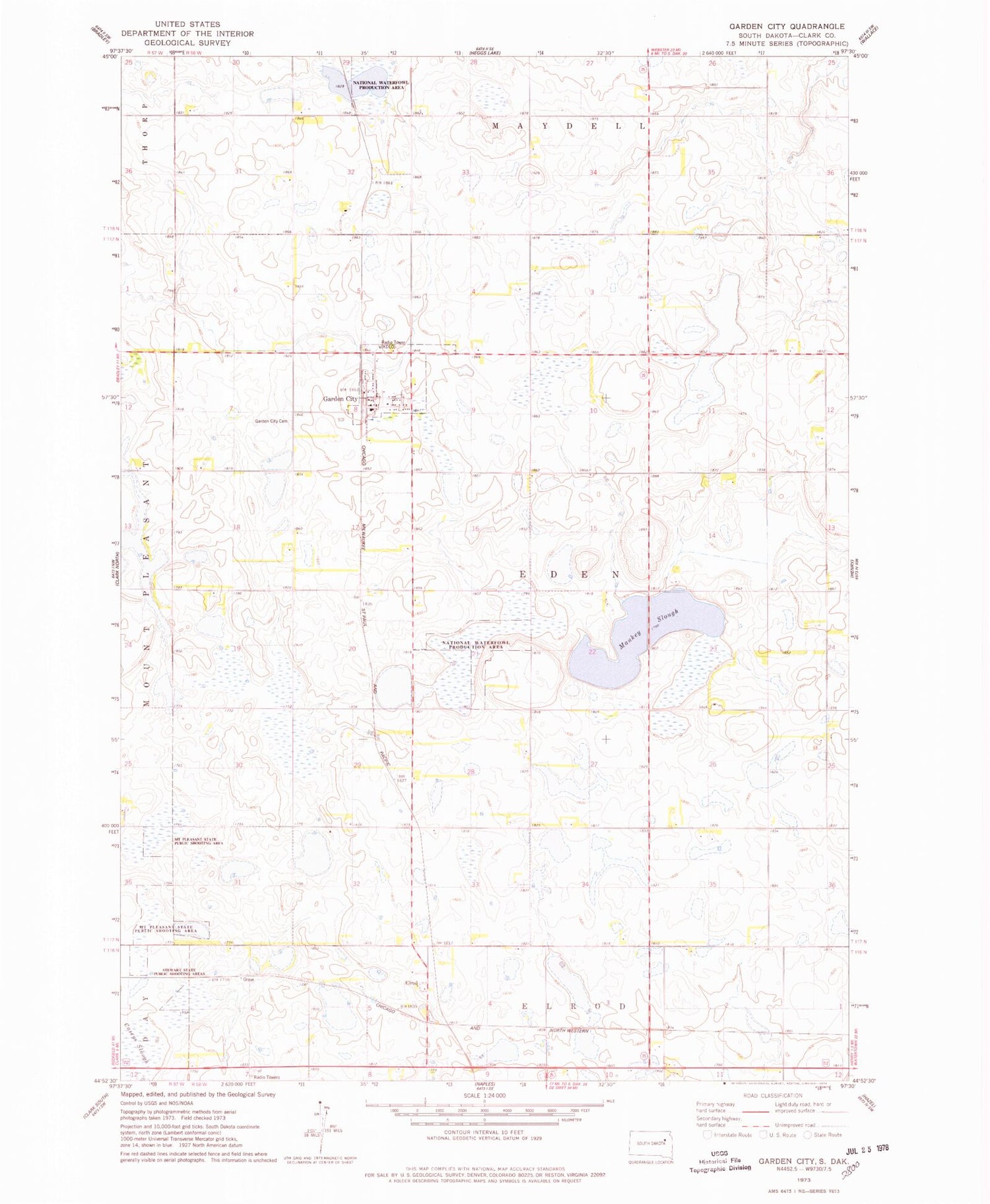 Classic USGS Garden City South Dakota 7.5'x7.5' Topo Map Image