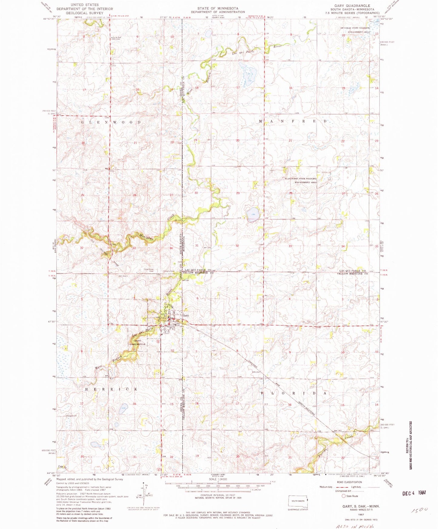 Classic USGS Gary South Dakota 7.5'x7.5' Topo Map Image