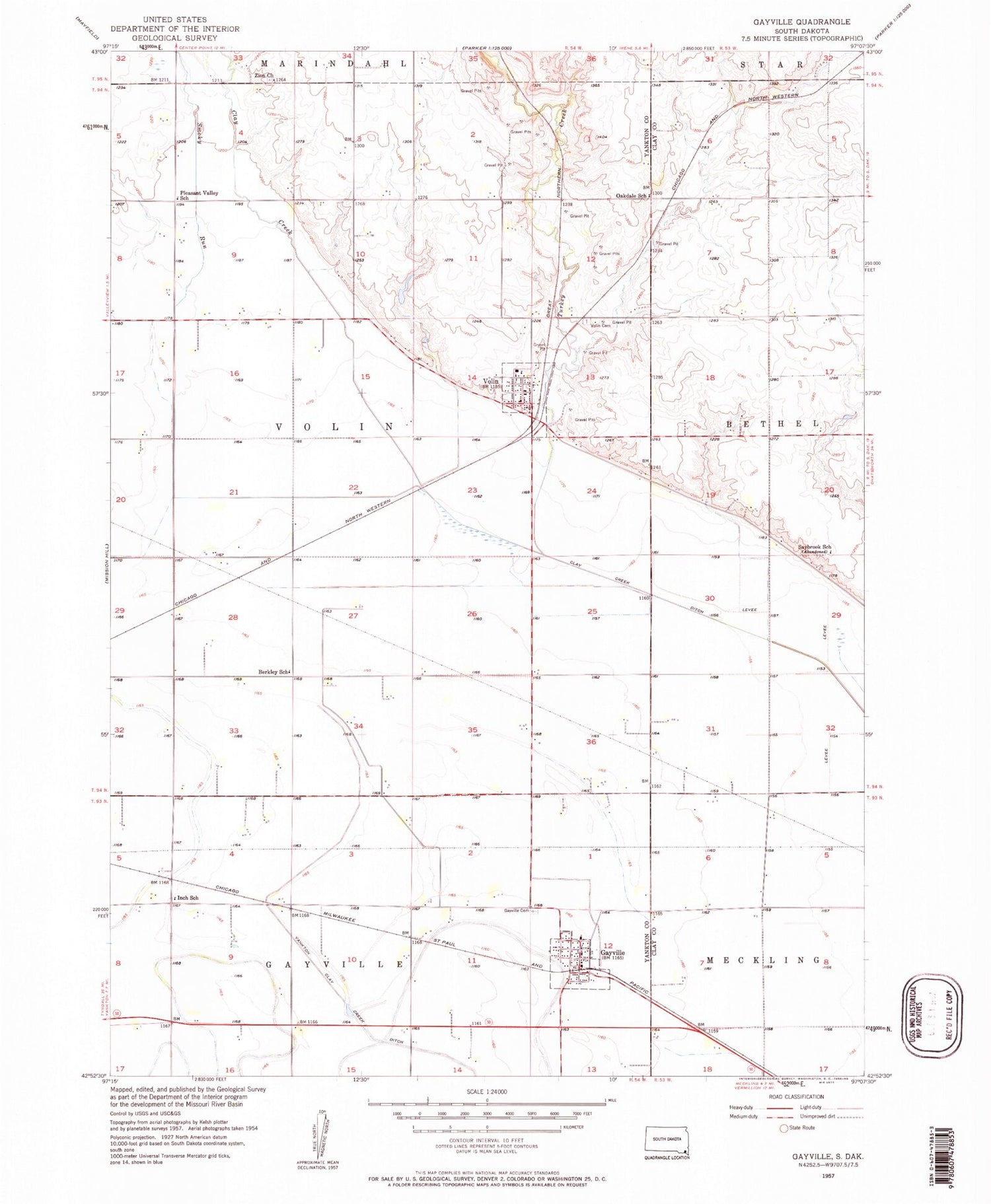 Classic USGS Gayville South Dakota 7.5'x7.5' Topo Map Image