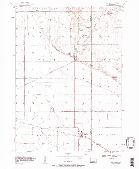 Classic USGS Gayville South Dakota 7.5'x7.5' Topo Map Image