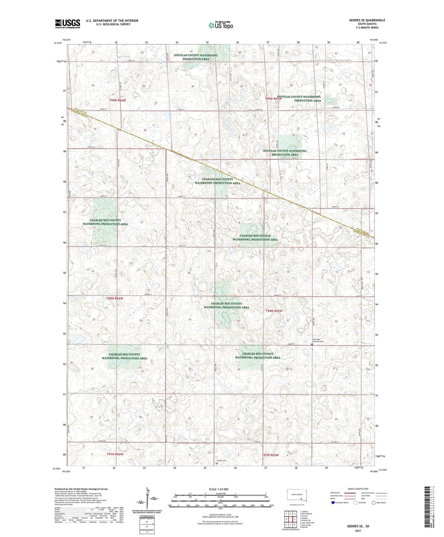Geddes SE South Dakota US Topo Map Image