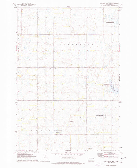 Classic USGS Gertson Slough South Dakota 7.5'x7.5' Topo Map Image