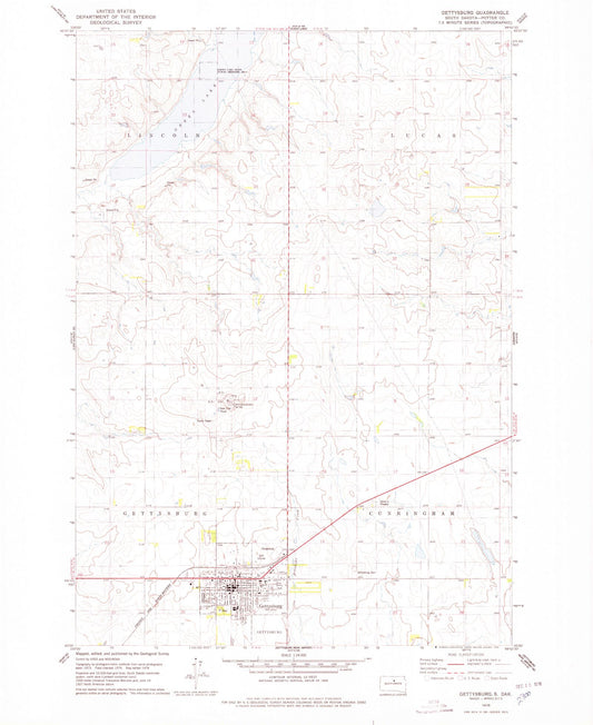 Classic USGS Gettysburg South Dakota 7.5'x7.5' Topo Map Image