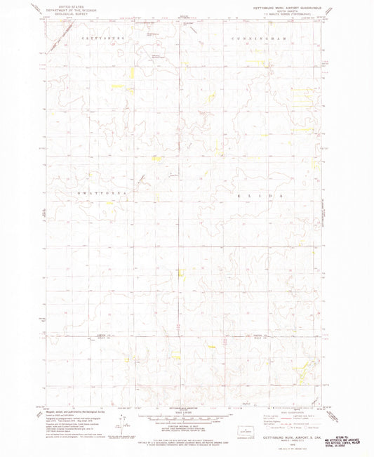 Classic USGS Gettysburg Municipal Airport South Dakota 7.5'x7.5' Topo Map Image