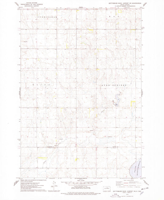 Classic USGS Gettysburg Municipal Airport NE South Dakota 7.5'x7.5' Topo Map Image