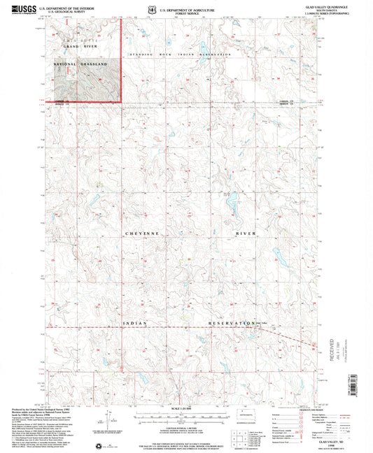 Classic USGS Glad Valley South Dakota 7.5'x7.5' Topo Map Image