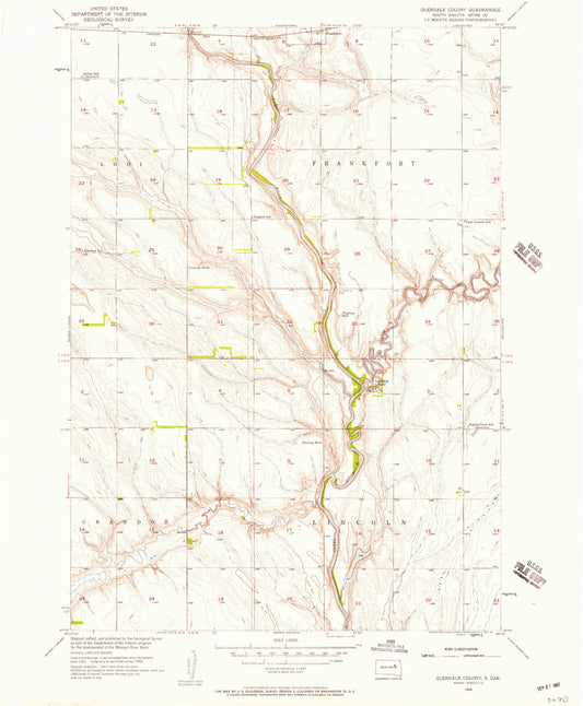 Classic USGS Glendale Colony South Dakota 7.5'x7.5' Topo Map Image