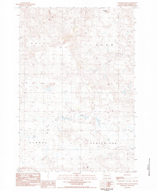 Classic USGS Grandmas Butte South Dakota 7.5'x7.5' Topo Map Image