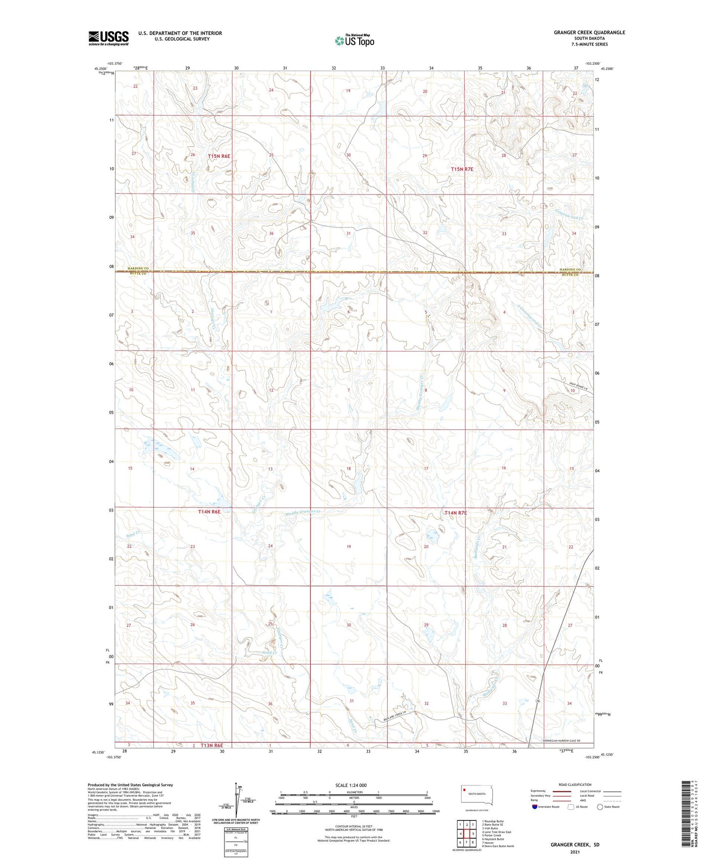 Granger Creek South Dakota US Topo Map Image