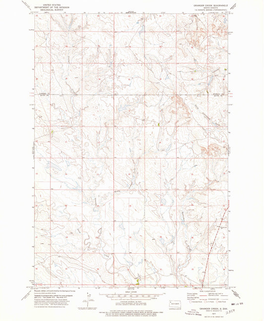 Classic USGS Granger Creek South Dakota 7.5'x7.5' Topo Map Image