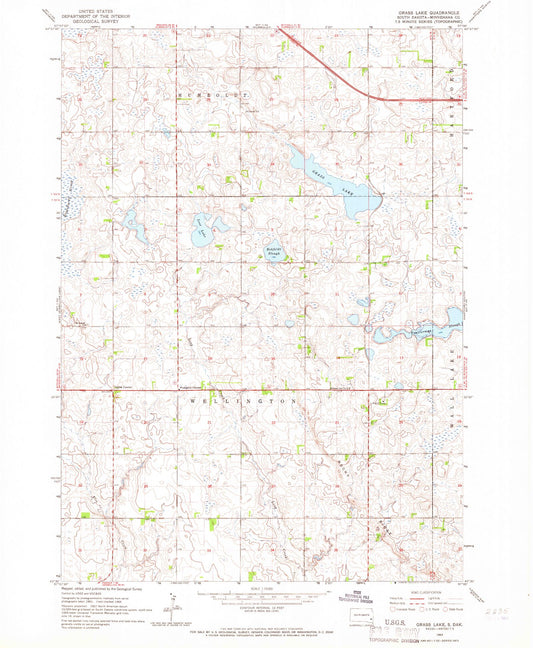 Classic USGS Grass Lake South Dakota 7.5'x7.5' Topo Map Image