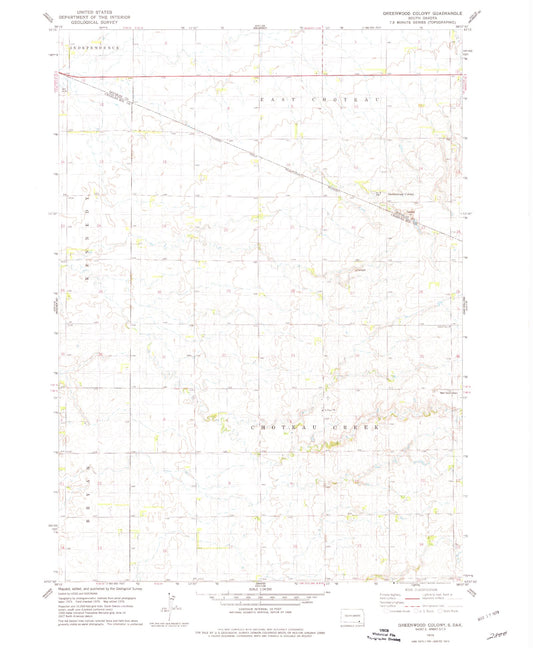 Classic USGS Greenwood Colony South Dakota 7.5'x7.5' Topo Map Image