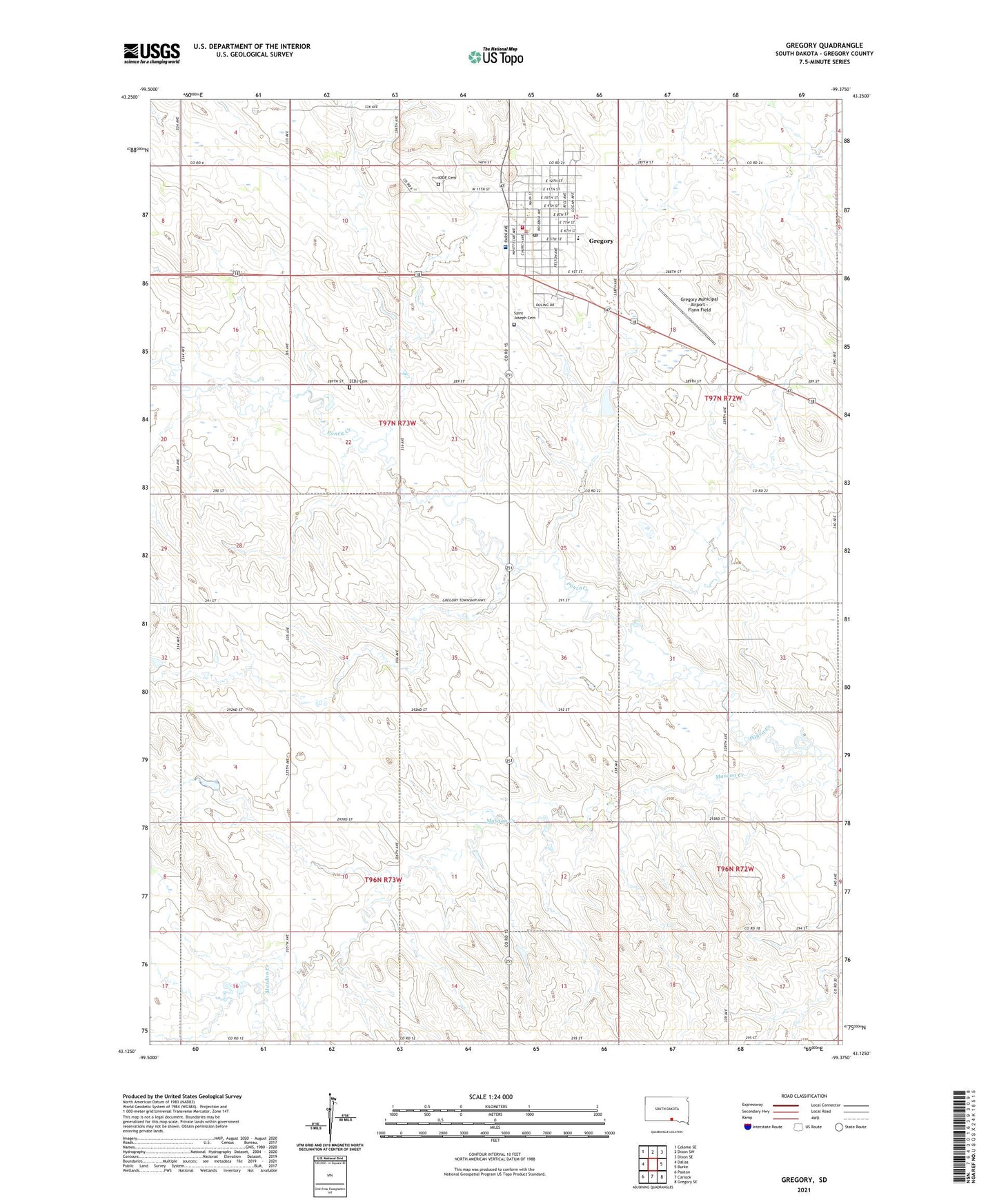 Gregory South Dakota US Topo Map Image