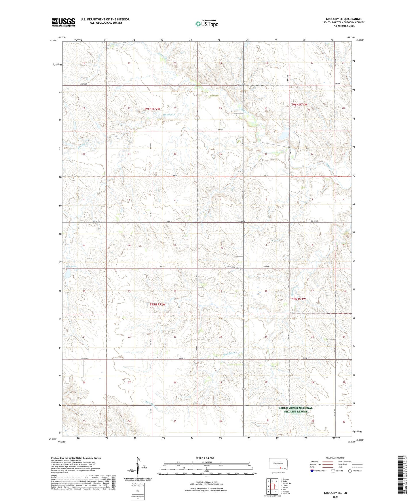 Gregory SE South Dakota US Topo Map Image