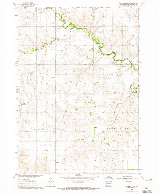 Classic USGS Gregory SE South Dakota 7.5'x7.5' Topo Map Image
