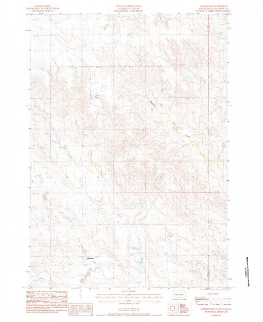 Classic USGS Grindstone South Dakota 7.5'x7.5' Topo Map Image