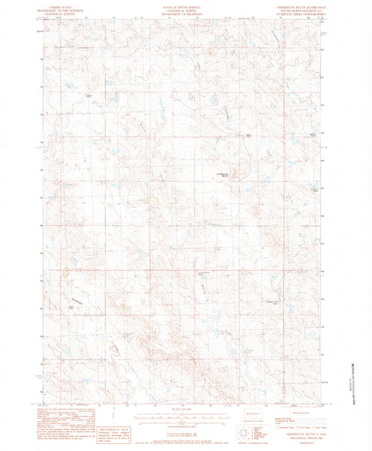 Classic USGS Grindstone Butte South Dakota 7.5'x7.5' Topo Map Image