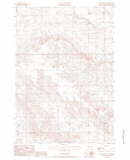 Classic USGS Grindstone SW South Dakota 7.5'x7.5' Topo Map Image