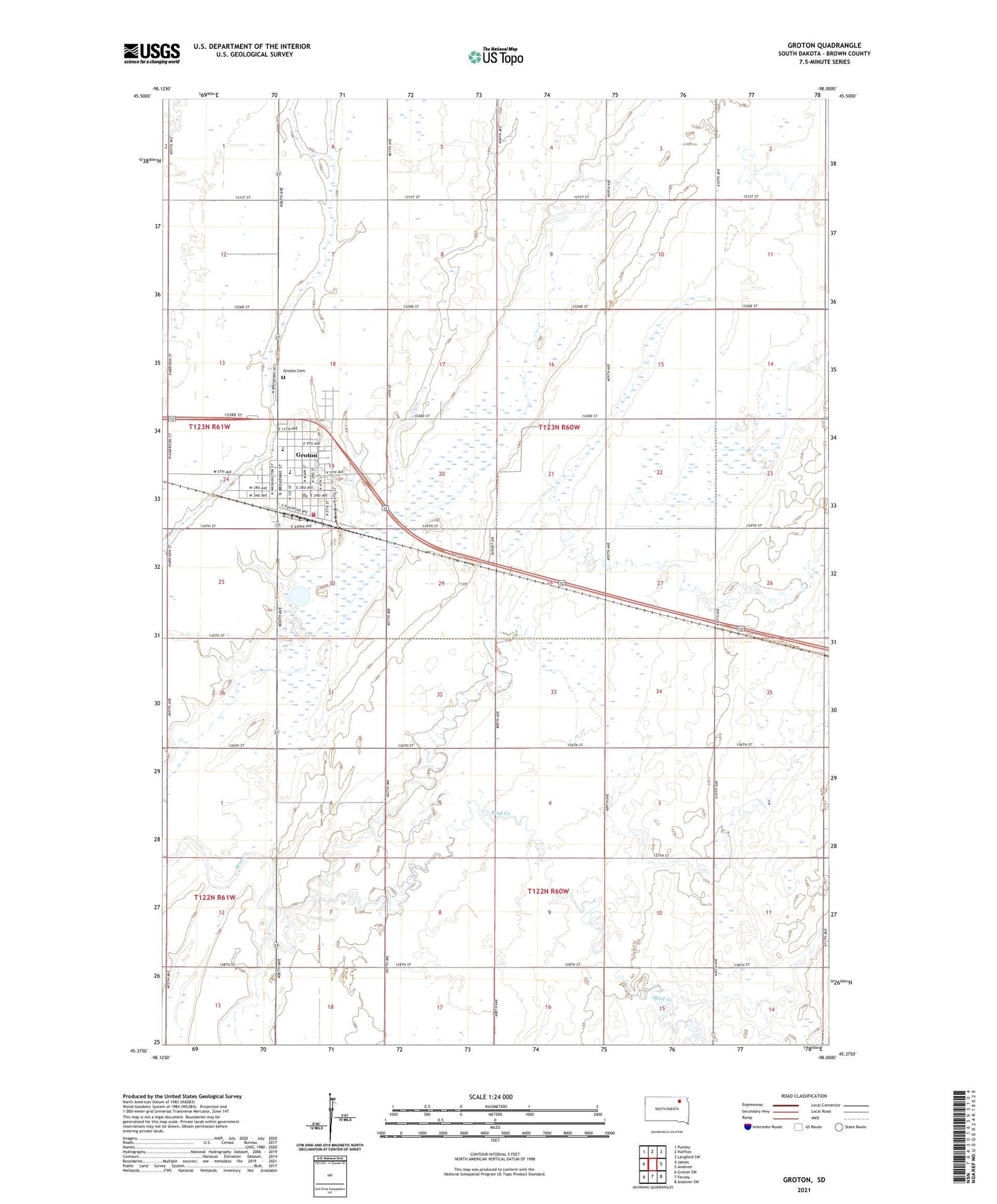 Groton South Dakota US Topo Map Image