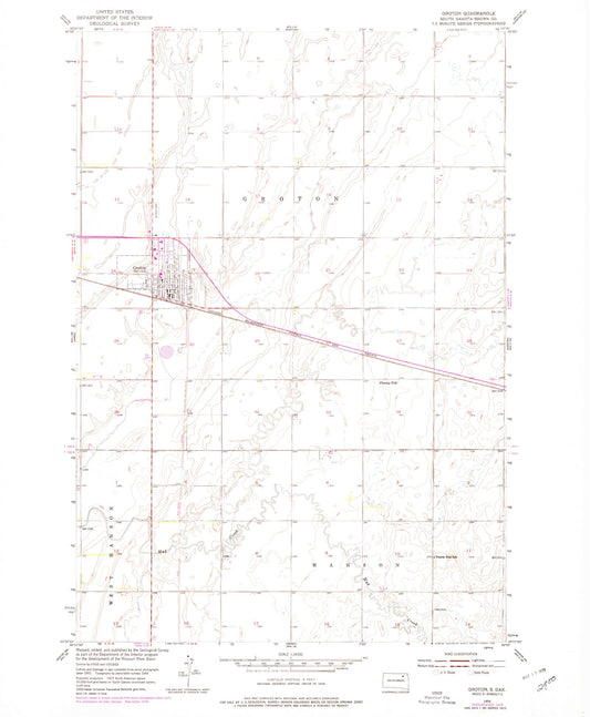 Classic USGS Groton South Dakota 7.5'x7.5' Topo Map Image