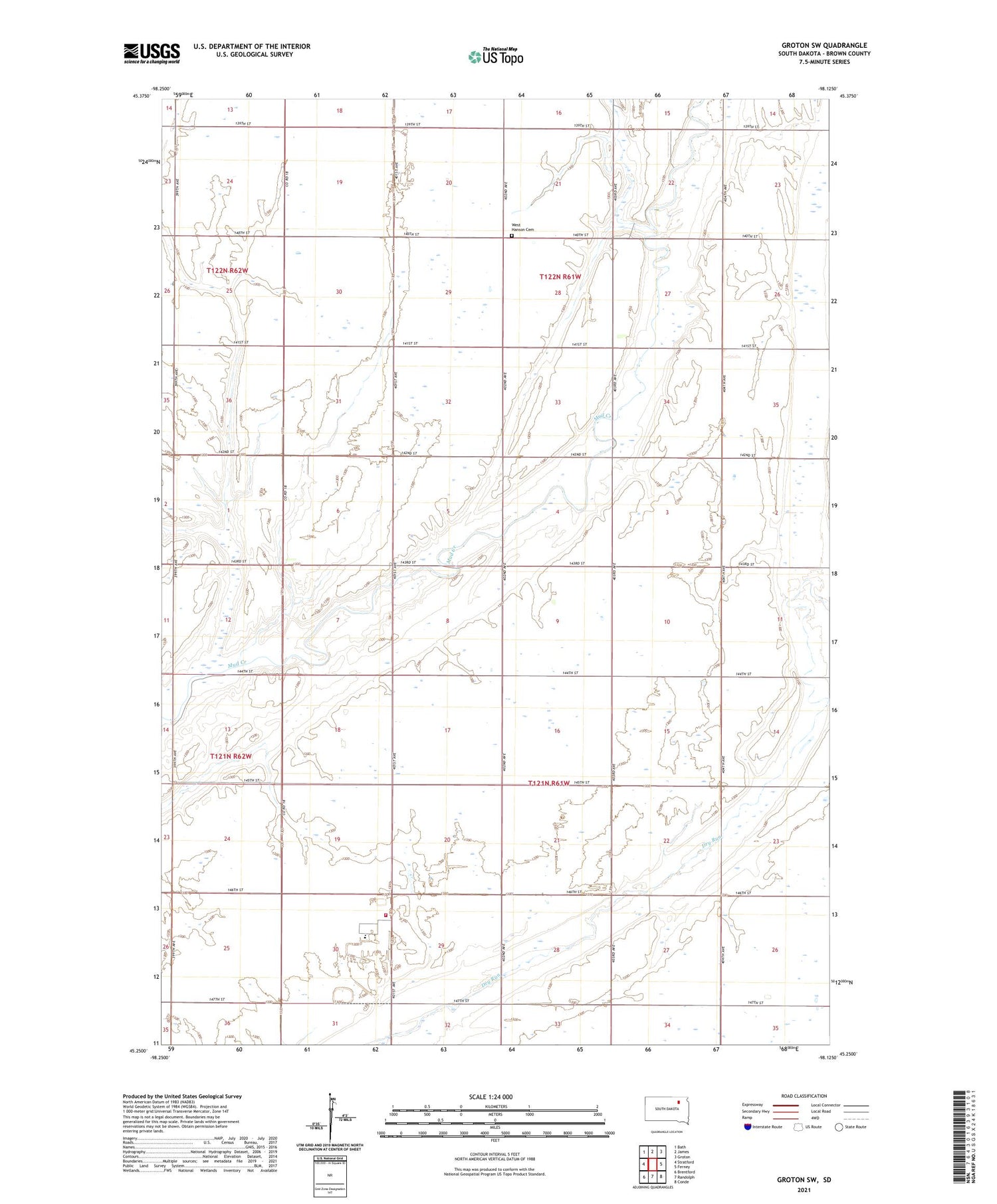 Groton SW South Dakota US Topo Map Image