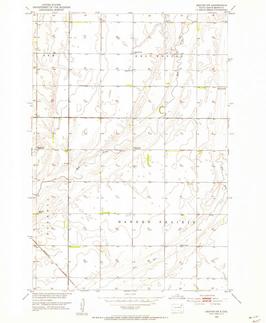 Classic USGS Groton SW South Dakota 7.5'x7.5' Topo Map Image
