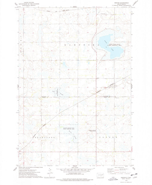 Classic USGS Grover South Dakota 7.5'x7.5' Topo Map Image