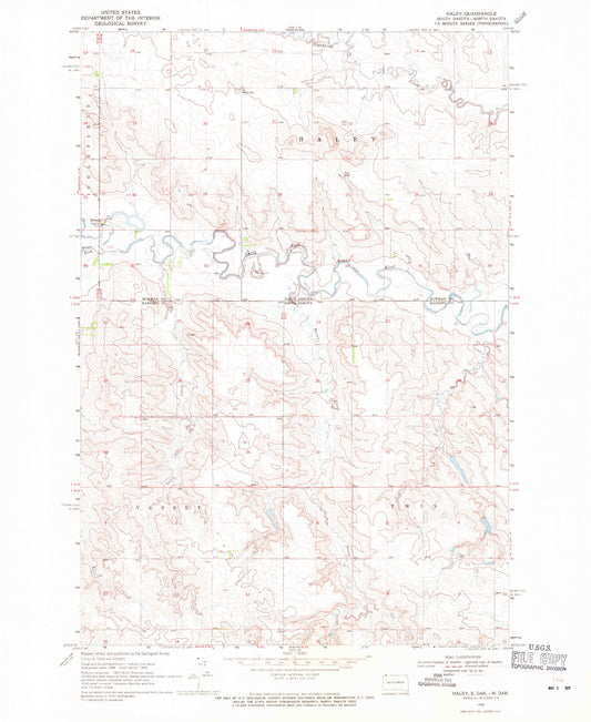 Classic USGS Haley North Dakota 7.5'x7.5' Topo Map Image