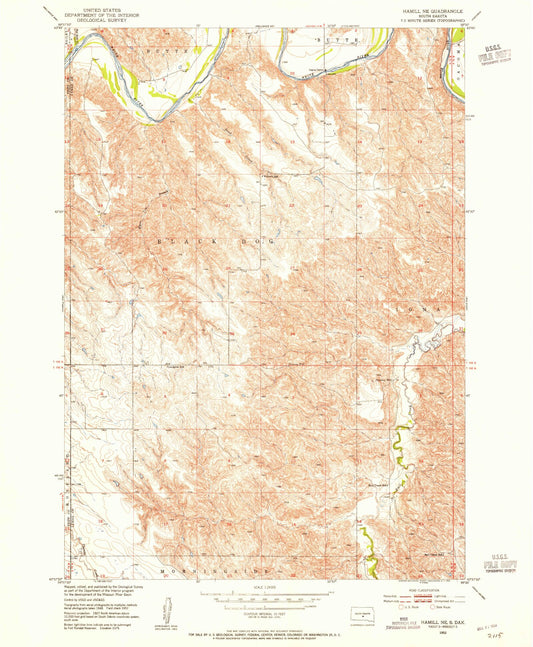 Classic USGS Hamill NE South Dakota 7.5'x7.5' Topo Map Image