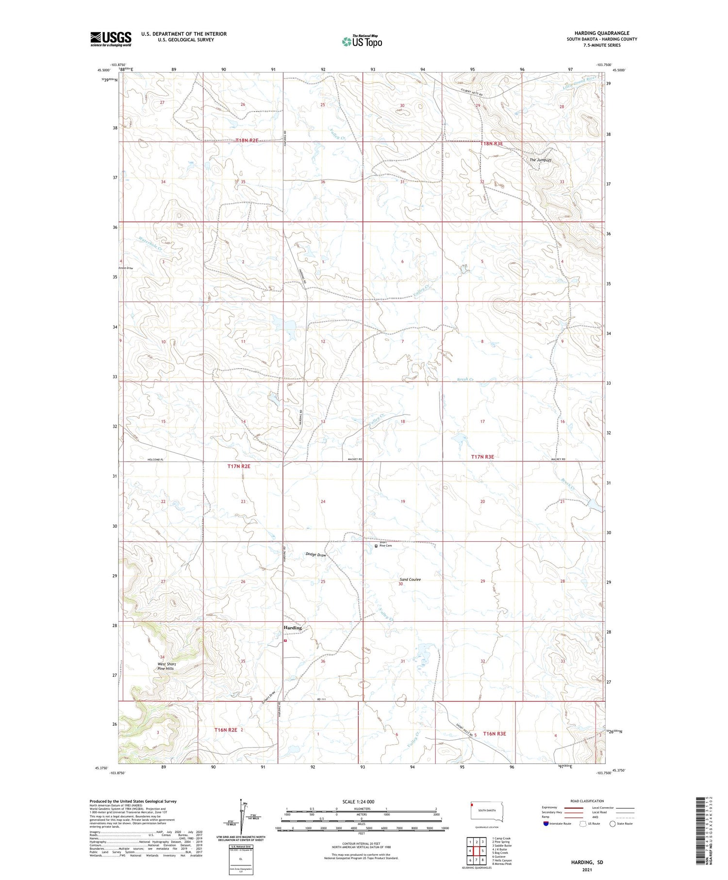 Harding South Dakota US Topo Map Image