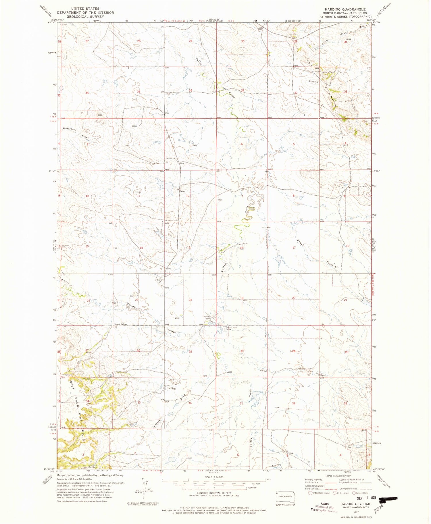 Classic USGS Harding South Dakota 7.5'x7.5' Topo Map Image
