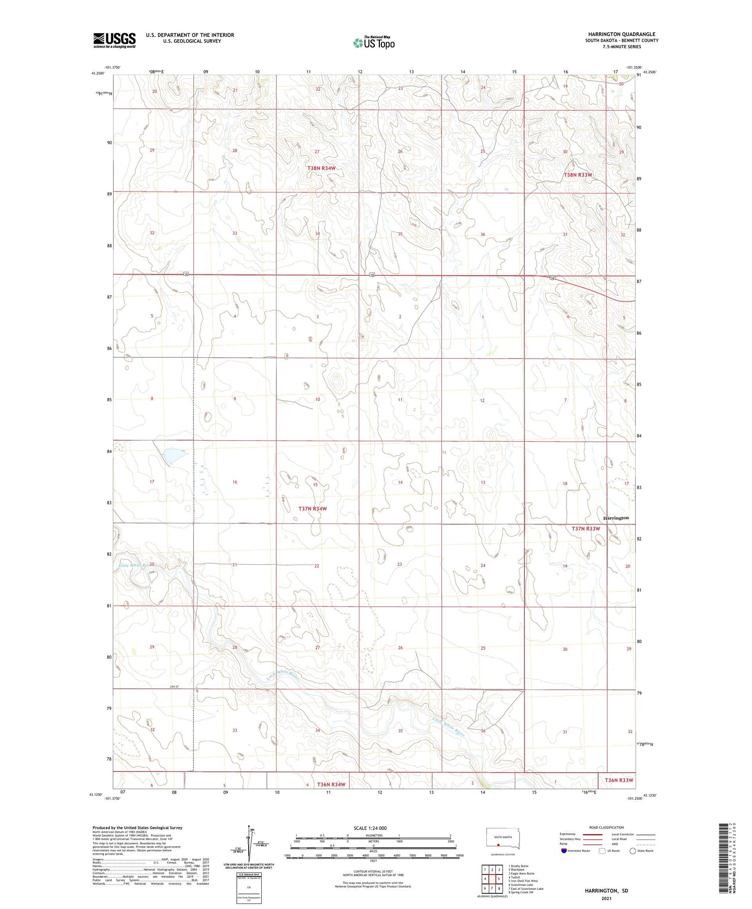 Harrington South Dakota US Topo Map Image