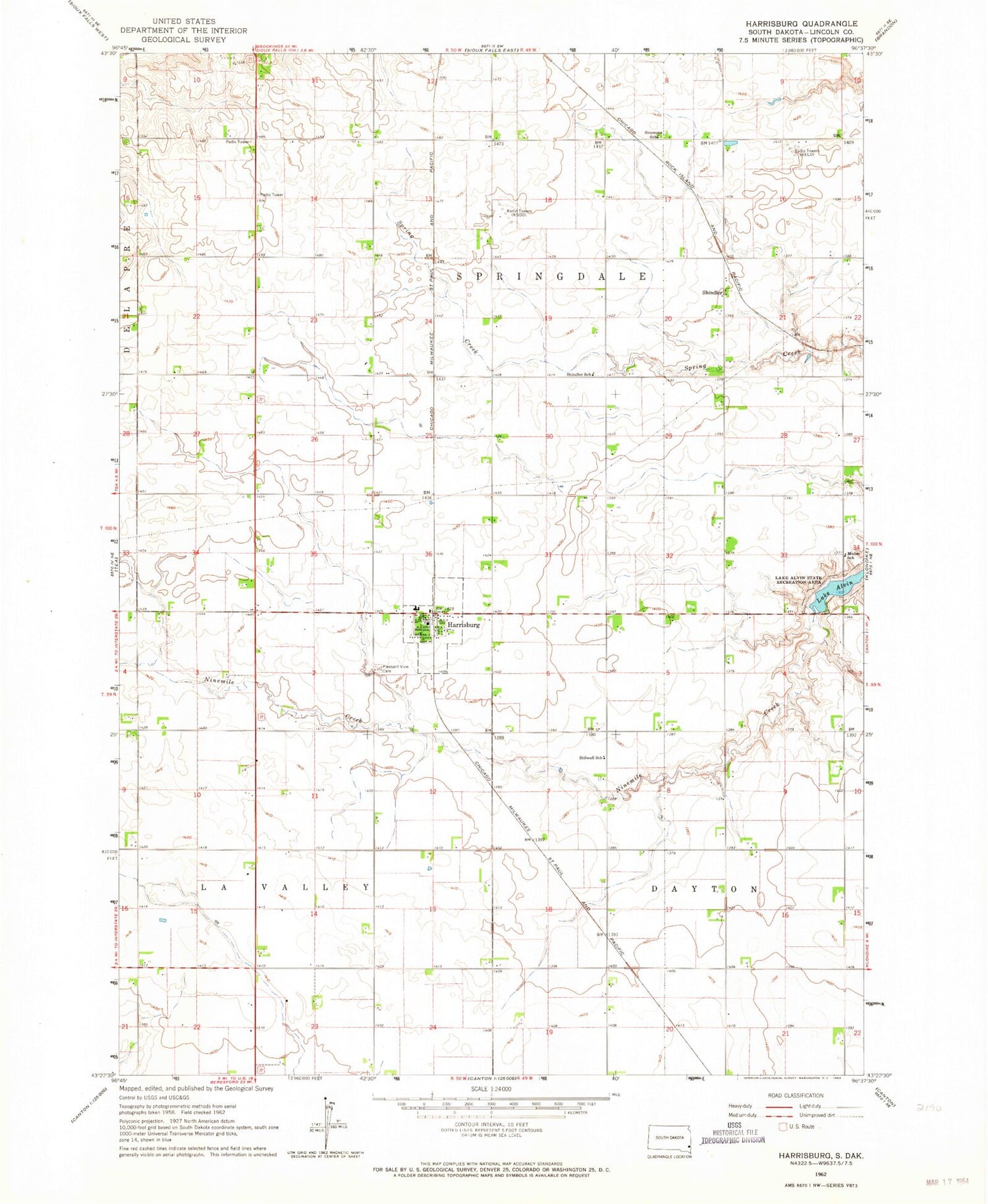 Classic USGS Harrisburg South Dakota 7.5'x7.5' Topo Map Image