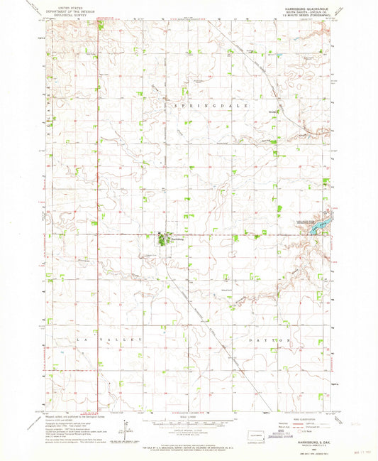 Classic USGS Harrisburg South Dakota 7.5'x7.5' Topo Map Image