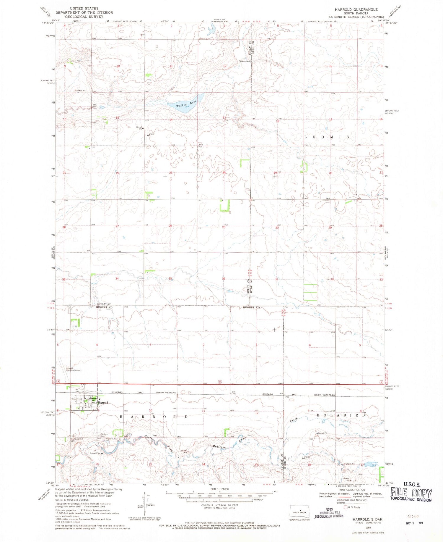 Classic USGS Harrold South Dakota 7.5'x7.5' Topo Map Image