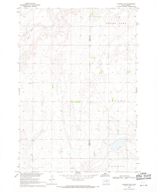Classic USGS Harrold NW South Dakota 7.5'x7.5' Topo Map Image