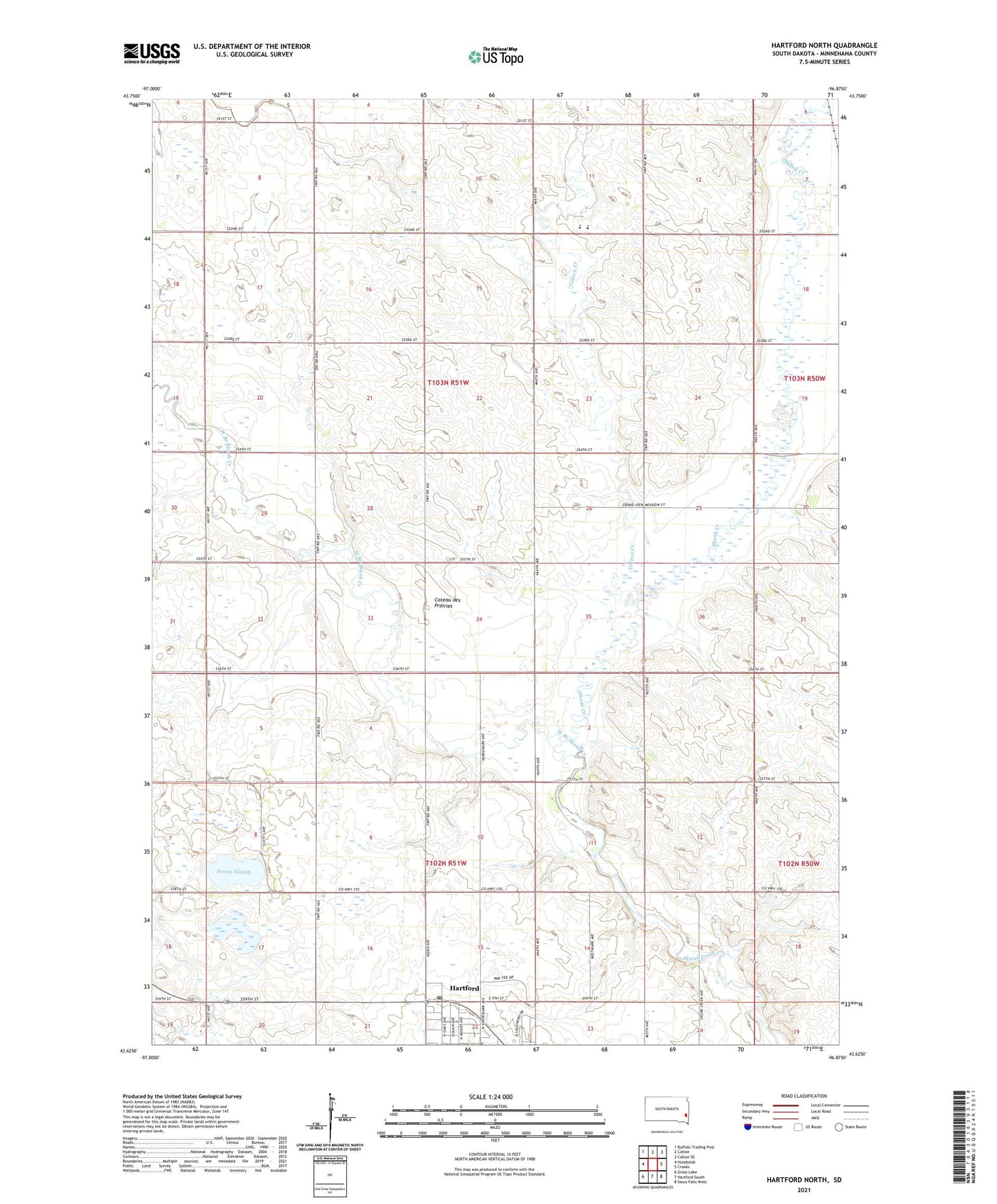 Hartford North South Dakota US Topo Map Image