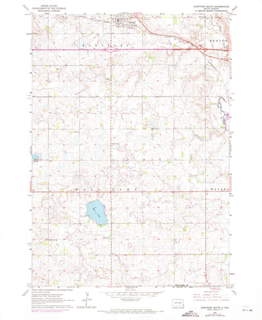 Classic USGS Hartford South South Dakota 7.5'x7.5' Topo Map Image