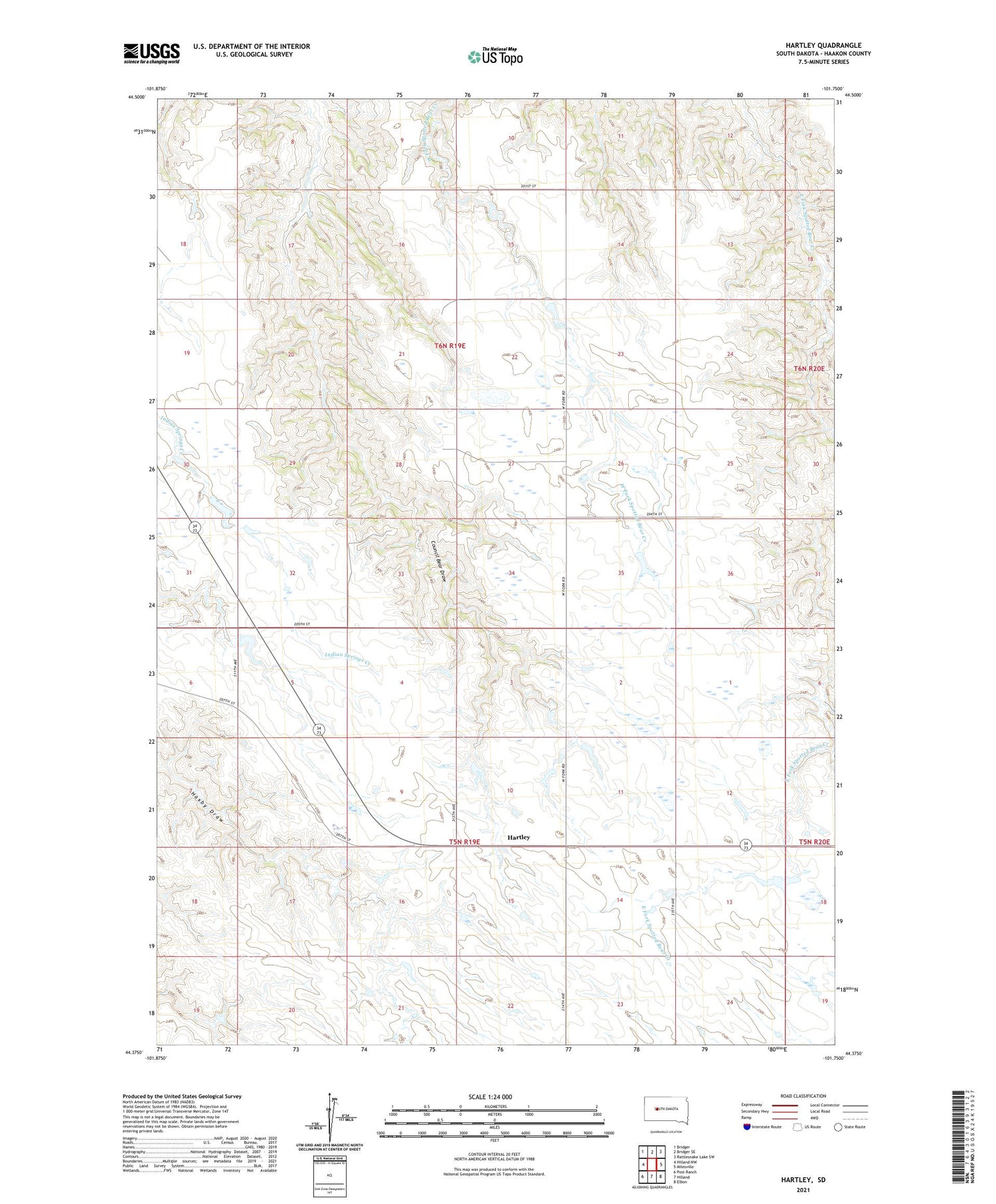 Hartley South Dakota US Topo Map Image