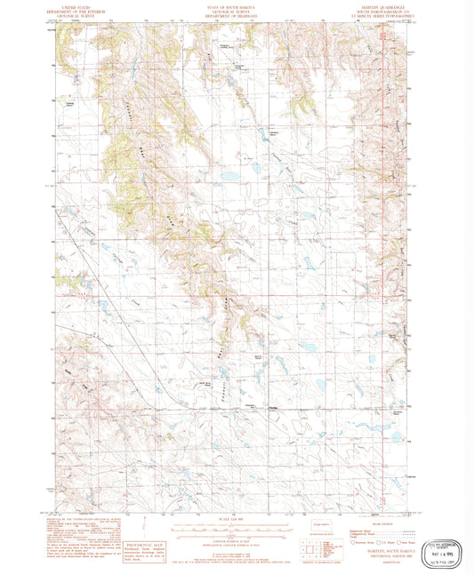 Classic USGS Hartley South Dakota 7.5'x7.5' Topo Map Image