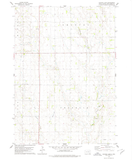 Classic USGS Haucks Lake South Dakota 7.5'x7.5' Topo Map Image