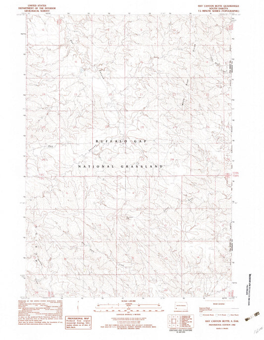 Classic USGS Hay Canyon Butte South Dakota 7.5'x7.5' Topo Map Image