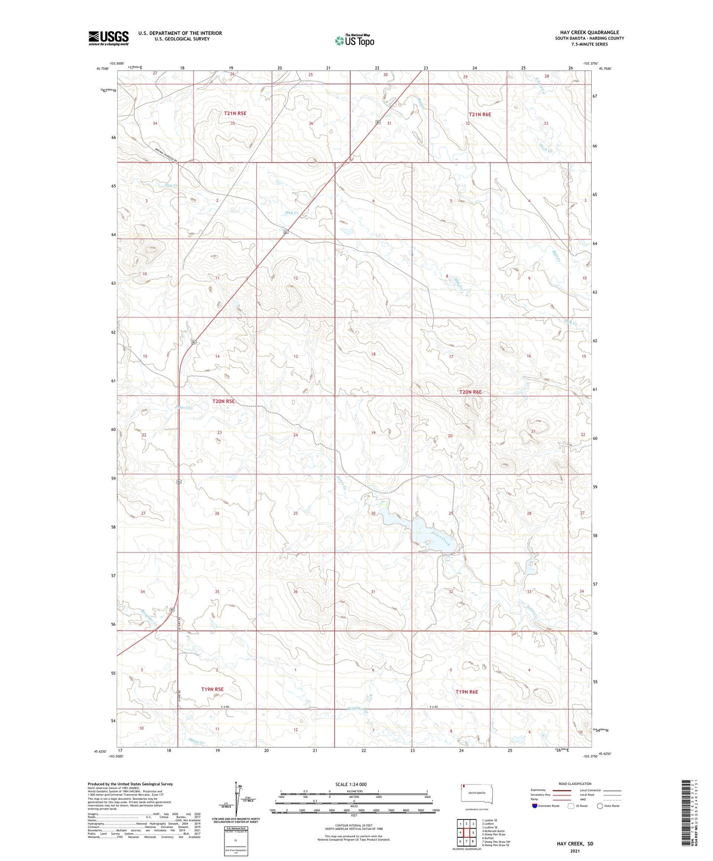 Hay Creek South Dakota US Topo Map Image