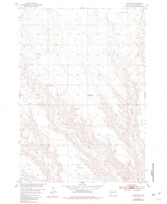 Classic USGS Haydraw South Dakota 7.5'x7.5' Topo Map Image